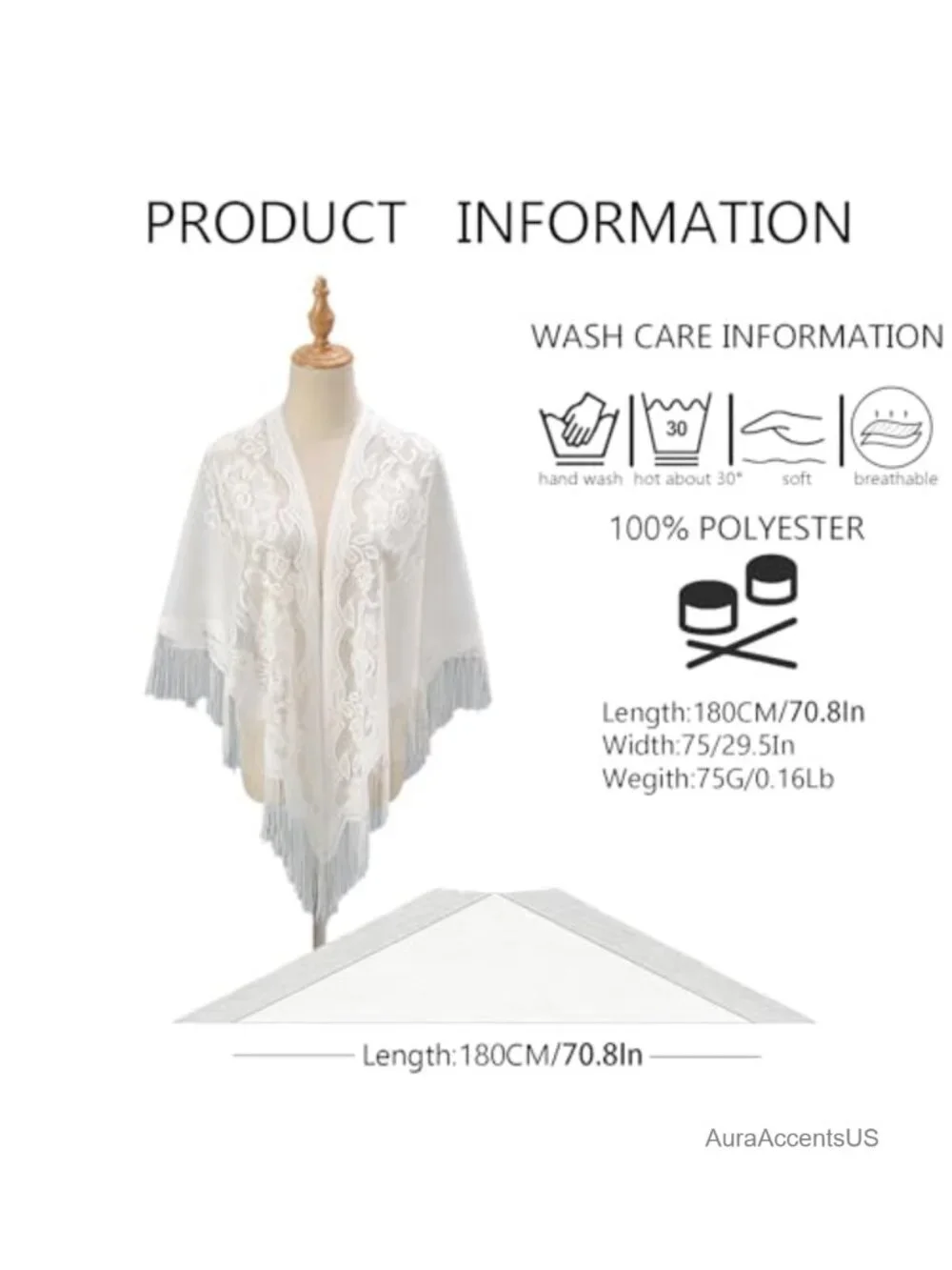 Women's Lightweight Tassel Triangle Shawl Wrap Pashmina 100% Polyester